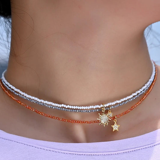 Collier en Cristal & Acier Inoxydable – Élégance Bohème et Féérie