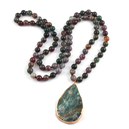 RESMI Indian Agate Necklace & Drop Pendant – Natural Elegance