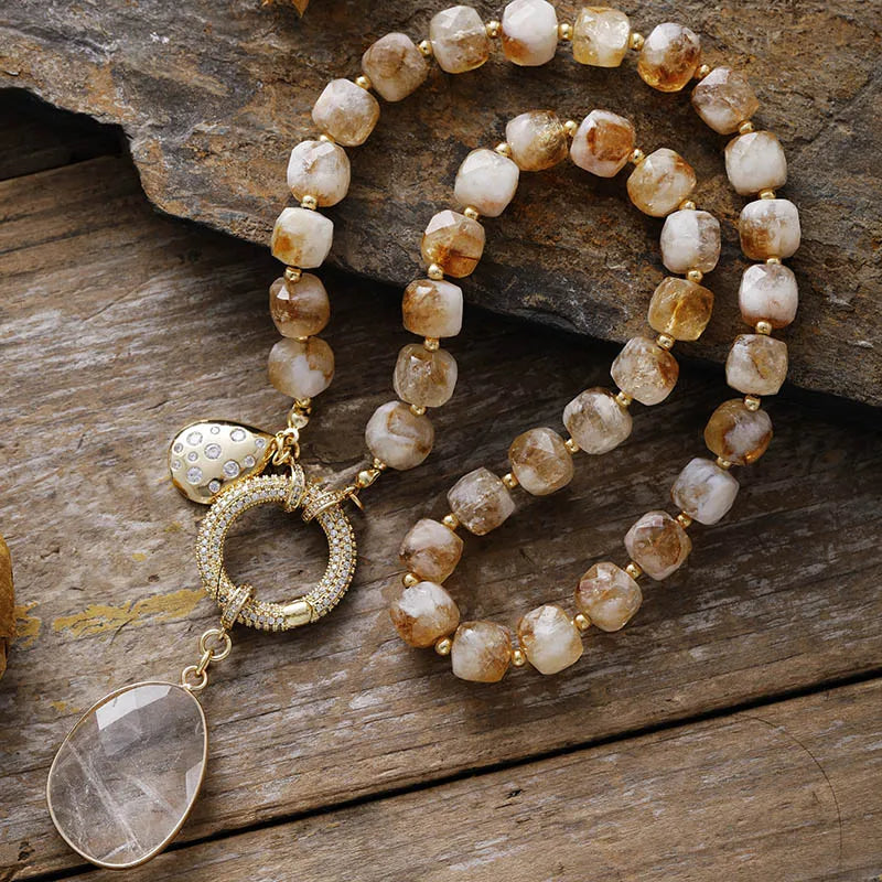 Collier LARIAT en citrine & Zircon – Luxe & Énergie Mystique