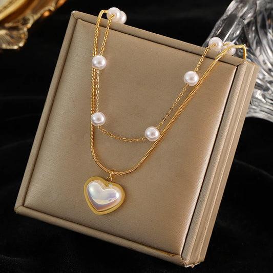 HEART Necklace Heart & Pearl Pendant – Elegance