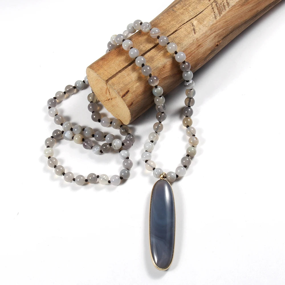 RESMA Striped Agate Pendant Necklace – Timeless Bohemian Elegance