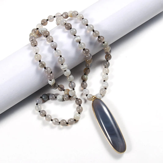 RESMA Striped Agate Pendant Necklace – Timeless Bohemian Elegance